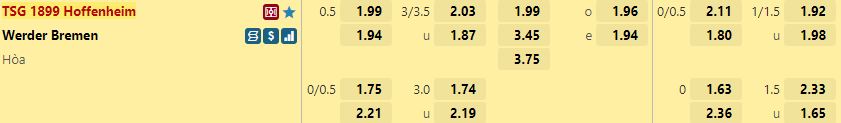 Ty le keo Hoffenheim vs Bremen