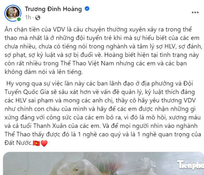 Võ sĩ Trương Đình Hoàng khẳng định câu chuyện "ăn chặn tiền" không mới