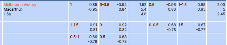 Tỷ lệ kèo Melbourne Victory vs Macarthur