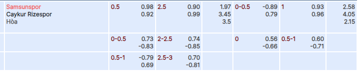 Tỷ lệ kèo Samsunspor vs Rizespor