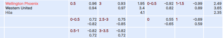 Tỷ lệ kèo Wellington vs Western