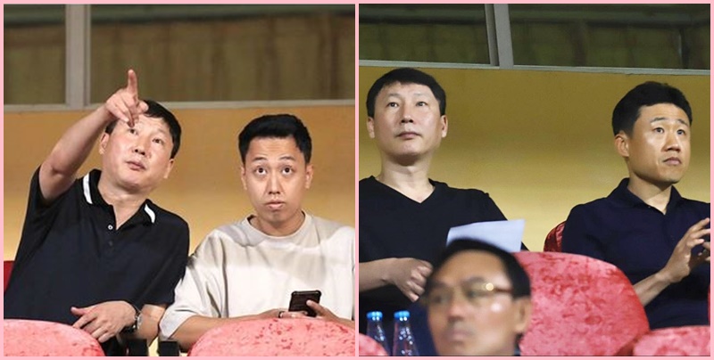 HLV Kim Sang Sik và trợ lý Choi Won Kwon đã có mặt trên sân Hàng Đẫy để theo dõi trận đấu giữa Hà Nội FC và Thể Công Viettel