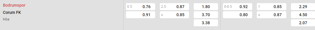 Tỷ lệ kèo Bodrum vs Corum