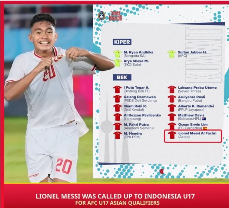 U16 Indonesia có cầu thủ mang tên Lionel Messi